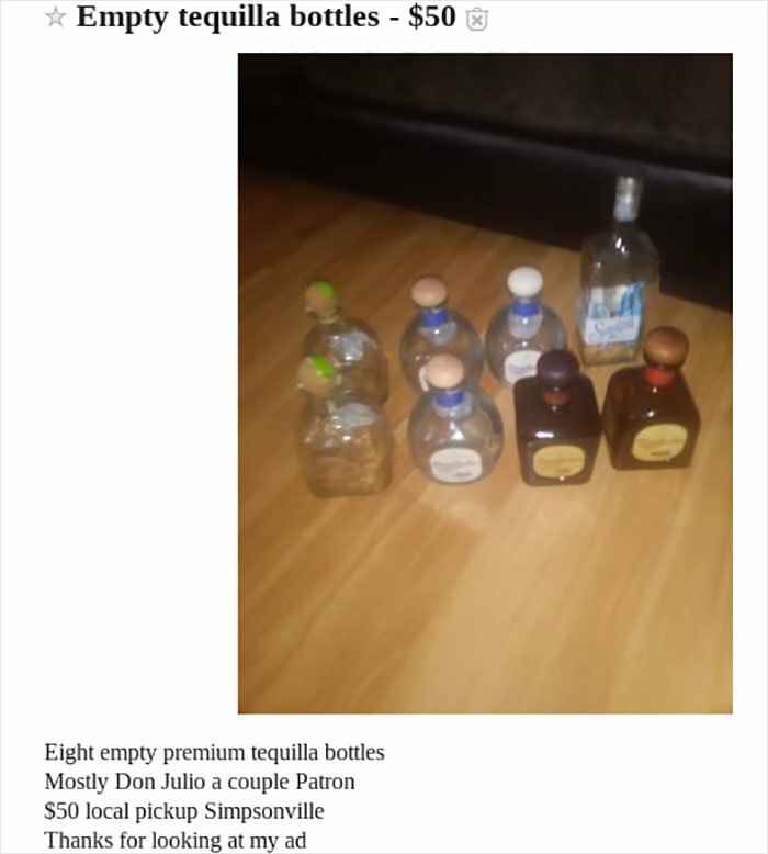 Пустые бутылочки от текилы за 50 долларов