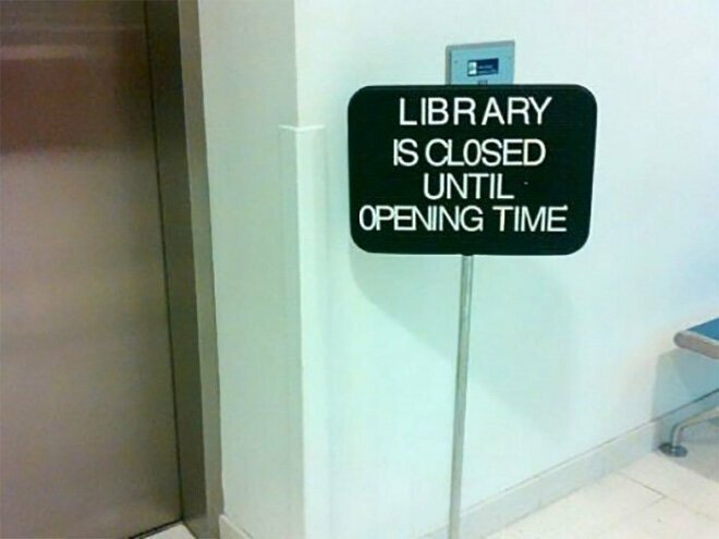 "Библиотека закрыта до момента открытия"