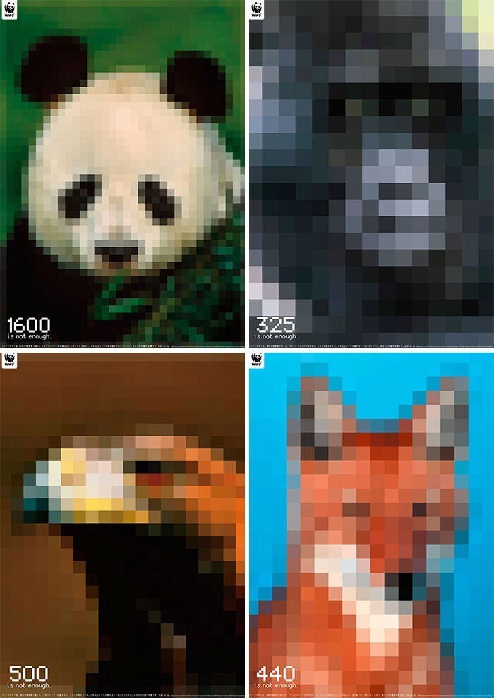 На каждой картинке - столько пикселей, сколько представителей угрожаемого вида осталось на планете