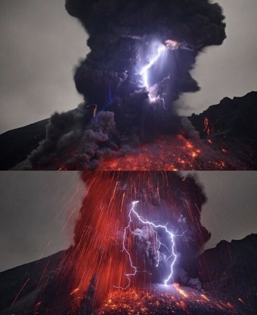 Молния внутри вулканического взрыва. Она называется "грязной грозой"