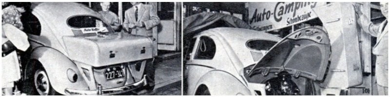 Полезный багажник немецкого производства, который закрывался в форме чемодана. Адаптированный к заднему капоту Beetle через две боковые опоры, его можно было отодвинуть в сторону на случай, если возникнет необходимость доступа к двигателю