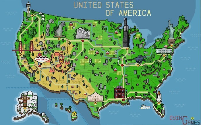 Пиксельная ретро-карта США