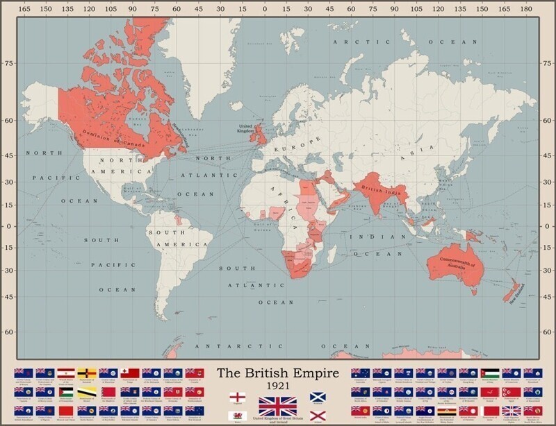 Размер Британской Империи во время их территориального пика