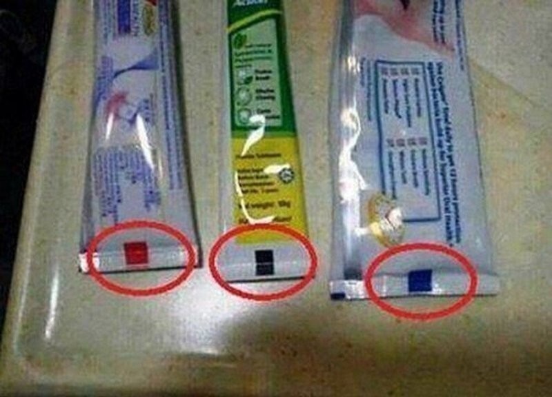 Отметки на тюбиках зубной пасты и кремов нужны исключительно производителям - так автомат знает, где именно отрезать тюбик
