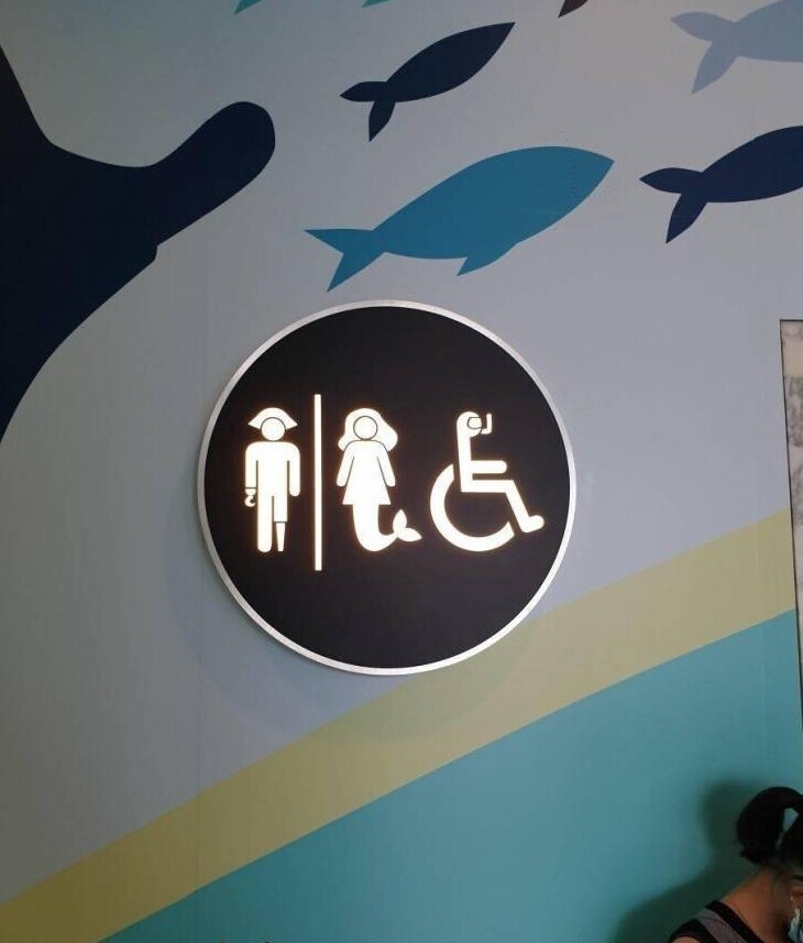 32. Табличка с обозначением туалетных комнат в океанариуме