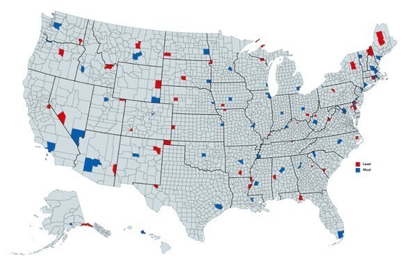 20. Самые населенные и наименее населенные округа каждого штата в США