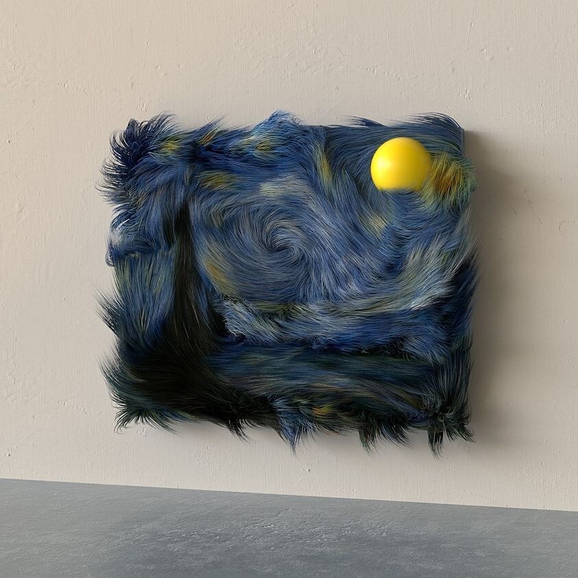 Картина Ван Гога "Звёздная ночь", изготовленная из меха
