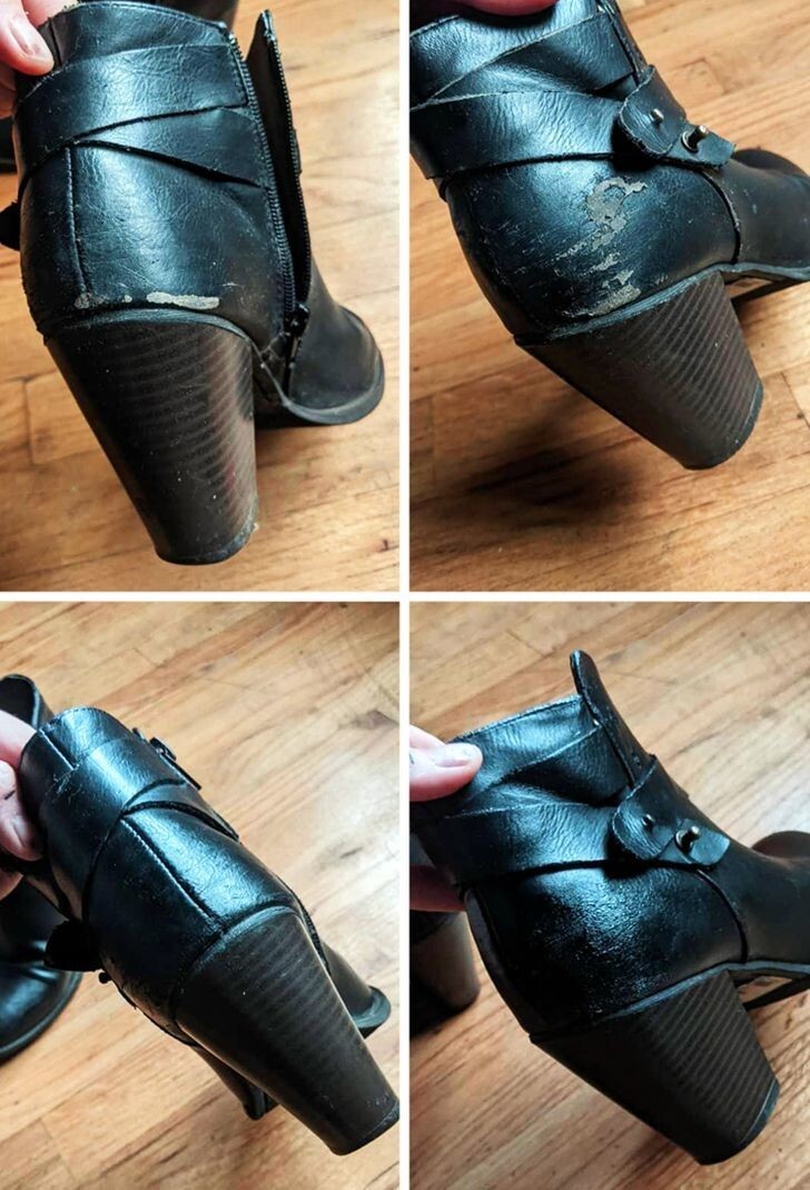 14. «Мне удалось спасти любимые ботинки с помощью набора для ремонта кожи/винила и крема для обуви Kiwi».