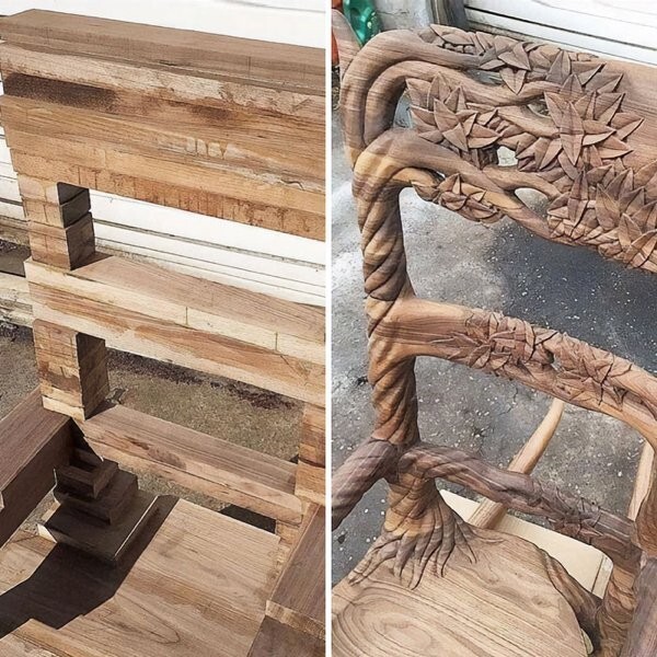 17. Деревянный стул, до и после