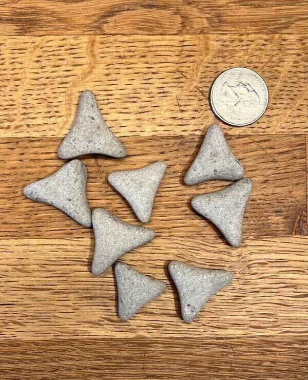 21. Маленькие твердые треугольные предметы, найденные на дороге из гравия