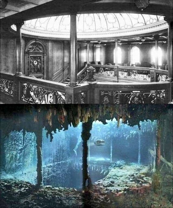 Грандиозная лестница Титаника, до и после затопления