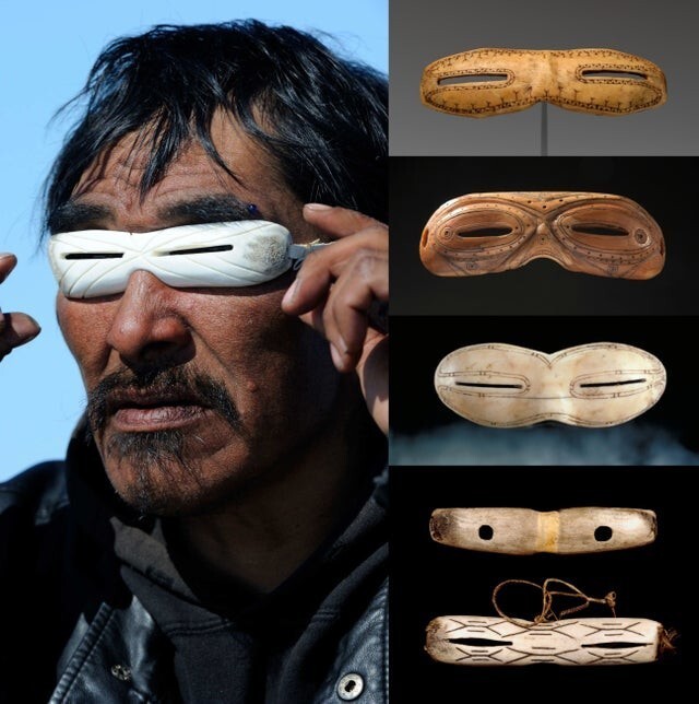 Специальные снежные очки, которые вырезали тысячи лет назад арктические инуиты и юпики, чтобы предотвратить снежную слепоту