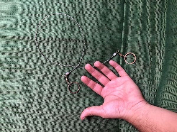 Два маленьких кольца, соединенных тонкой цепью или проволокой. Нашли во время похода в горах