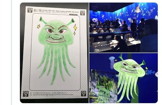 В Музее цифрового искусства Токио детям предлагают нарисовать морского обитателя, которого затем сканируют и отправляют его изображение в цифровой аквариум