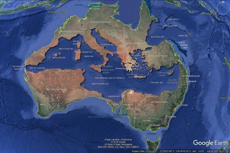 31. Сравнительная карта территорий Австралии и Средиземноморья