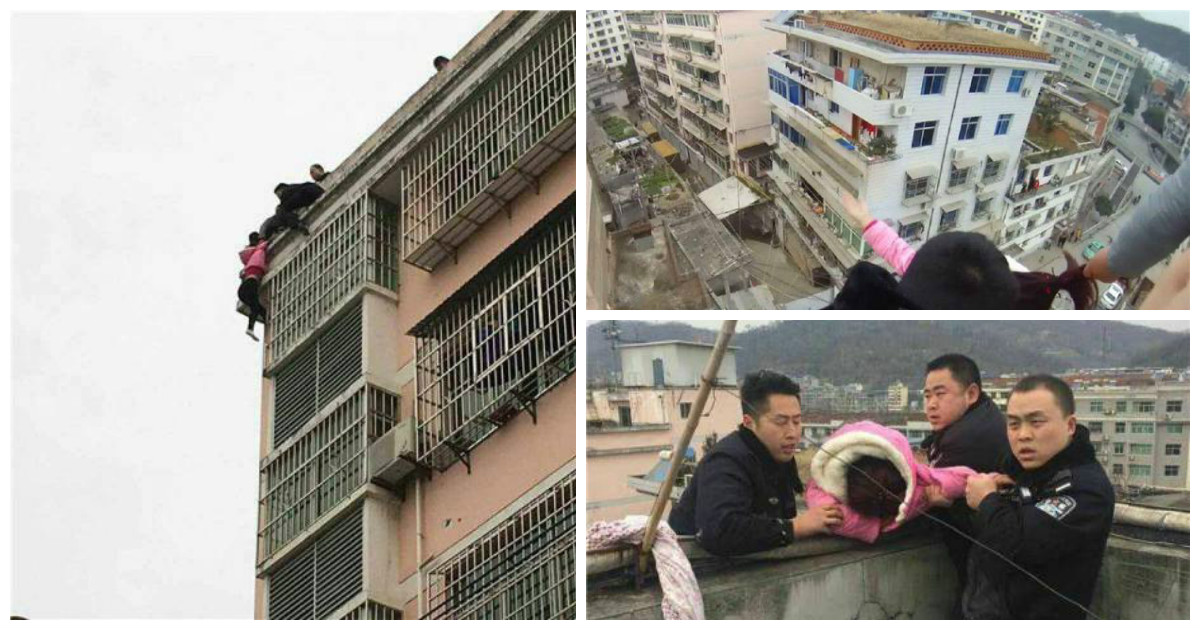 Китаец спас жену от смерти успев схватить ее за волосы