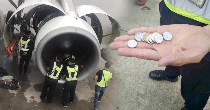 Пожилая китаянка бросила "на счастье" монеты в двигатель самолета