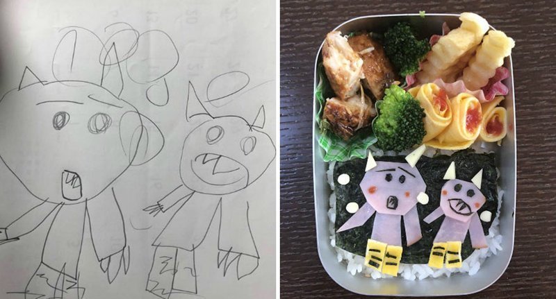 Детские рисунки дочери отец превращает в милые обеды