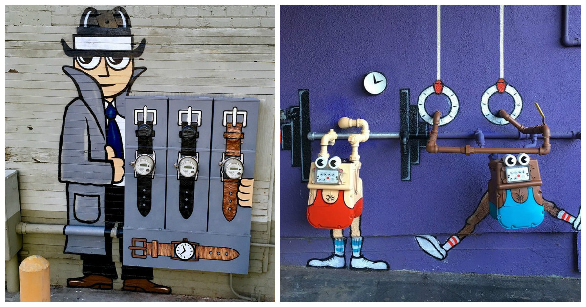 Граффитист превращает скучные уличные вещи в забавные скетчи